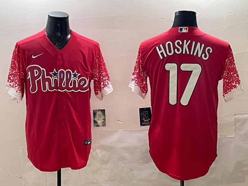 Men Philadelphia Phillies #17 Hoskins Red Fashion 2025 Nike MLB Jersey style 1->philadelphia phillies->MLB Jersey